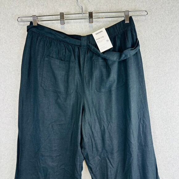New Sonoma Womans Sz XL Pants Wide Leg Linen Blend Pockets Black Belted NWT - Picture 7 of 10